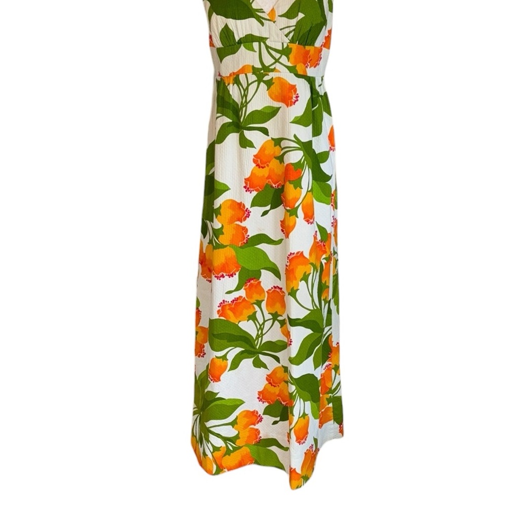 Vintage Malia Honolulu 1960s 70s Orange Green Floral Halter Neck Maxi Dress - S - Picture 4 of 12